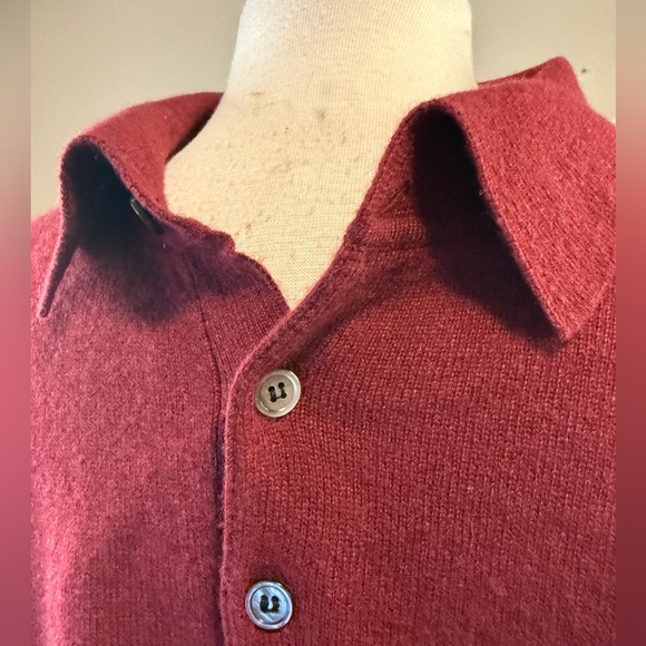 Cashmere Boutique Men’s Cashmere Collared Button-Neck, Brick-Red, XL - Picture 2 of 9